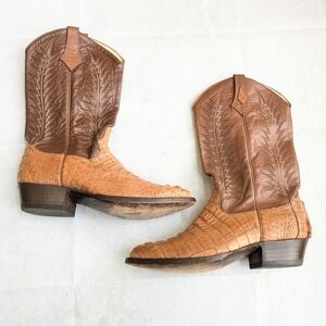 Vintage Cowboy Boots Brown Crocodile Leather Men 9.5 EE Wide